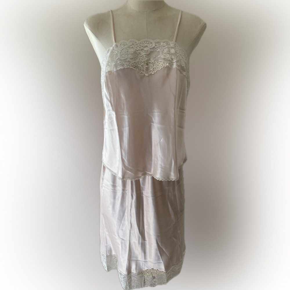 Vintage Christian Dior Camisole & Slip Set Pink Satin Lace 80s Rare